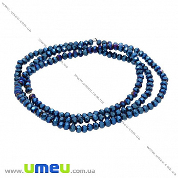 Бусины рондели, 3х2 мм, Синие (металлик), 1 низка (BUS-027559)