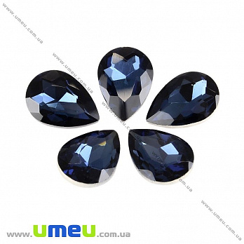 Ріволі скляний, Крапля гранована, 14х10 мм, Темно-синій (KAB-001990)