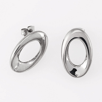 Пусети з нерж. сталі з заглушками, Овальні, 20х13 мм, Темне срібло (STL-055866)