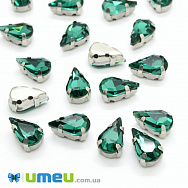Шатон капля 13х8 мм, Темное серебро, Изумрудный (KAB-040684)