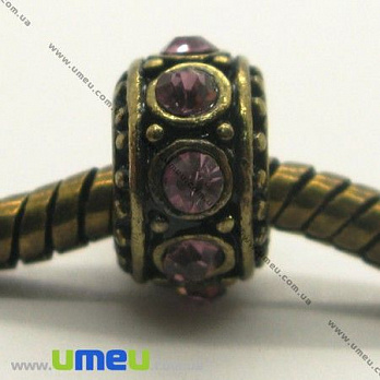 [Архів] Намистина PANDORA мет. зі стразами, 10х6 мм, Бузкова, Антична бронза (BUS-004242)