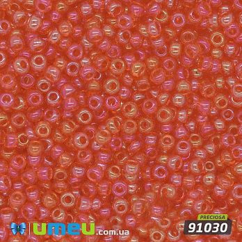 Бісер чеський №774 / 91030, Червоно-оранжевий, Прозорий райдужний, 10/0 (BIS-036596)