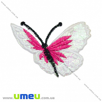 Термоаппликация Бабочка блестящая, 7х6 см, Белая, 1 шт (APL-016376)