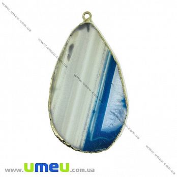 Подвеска из натурального камня, Агат голубой в фольге, 56х32 мм, 1 шт (POD-033053)