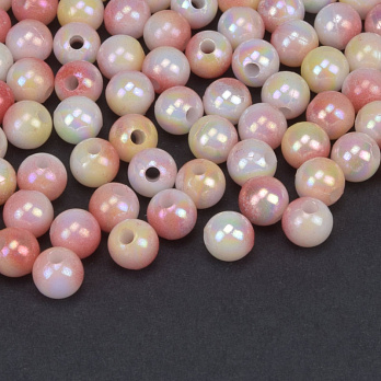 Намистини пластикові градієнтні, Круглі, 6 мм, Рожево-жовті (BUS-059556)