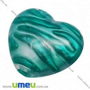 Бусина пластиковая Сердце Зебра, 23х27х9 мм, Бирюзовая, 1 шт (BUS-008805)