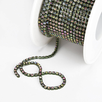 Стразовая цепь SS6 - 2,0 мм, Ирис зеленая, Стразы стеклянные ирис (ZEP-043005)