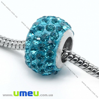 [Архів] Намистина PANDORA зі стразами, 15х10 мм, Блакитна, Срібло (BUS-004251)