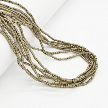 Намистини Гематит, Натур. камінь, 2х2,1 мм, Циліндр, З покриттям, Золотисті (BUS-051768)