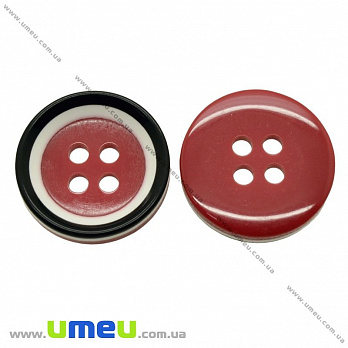 Пуговица пластиковая Круглая полосатая, 18 мм, Черно-красная, 1 шт (PUG-021415)