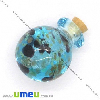 Стеклянная баночка Lampwork с фосфорисцентными вкраплениями, 26х21 мм, Голубая, 1 шт (DIF-006779)