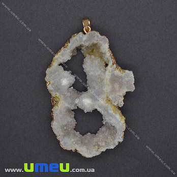 Підвіска з натурального каменю, Друза агату, Сіра, 79х49 мм (POD-036546)