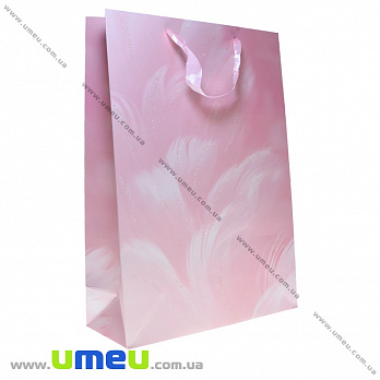 Подарунковий пакет Пір'я, 42х30х12 см, Рожевий (UPK-035660)