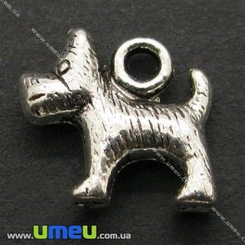 Подвеска металлическая Собачка, Античное серебро, 16х13х4 мм, 1 шт (POD-006617)