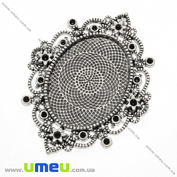 Основа овальна ажурна, 68х53 мм, 40х30 мм, Античне срібло (OSN-002678)