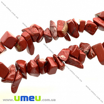Скол (крошка) натуральный камень Яшма красная, 5-9 мм, 1 нить, (88-90 см), (BUS-009409)
