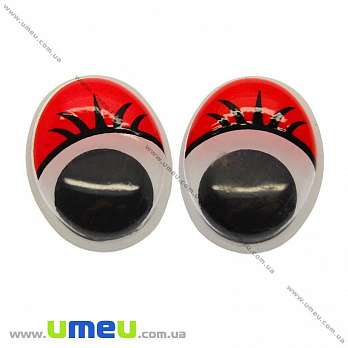 Очки з віями клейові овальні, 18х14 мм, Червоні (DIF-009948)