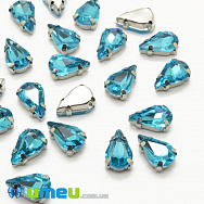 Шатон капля 13х8 мм, Темное серебро, Голубой (KAB-040677)