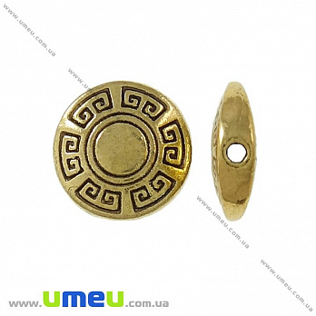 Бусина мет. круглая плоская, 12,5х4 мм, Античное золото, 1 шт (BUS-001145)