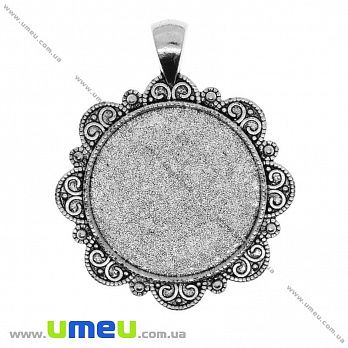 Основа кругла, 51х42 мм, 30 мм, Античне срібло (OSN-033684)