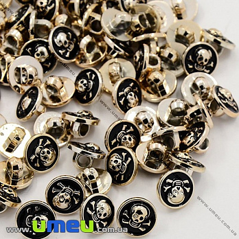 Гудзик пластиковий на ніжці Круглий з черепом, 11 мм, Золотистий (PUG-012918)