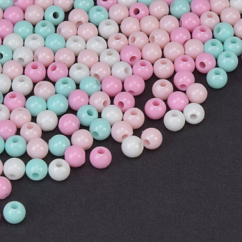 Намистини пластикові Круглі, 4 мм, Мікс рожево-бірюзовий (BUS-059679)