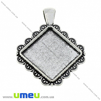 Основа ромб, 42х33 мм, 19х19 мм, Античне срібло (OSN-028214)