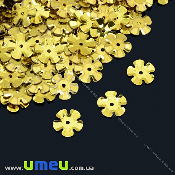 Пайетки Китай Цветы, 10 мм, Золотистые, 5 г (PAI-013180)