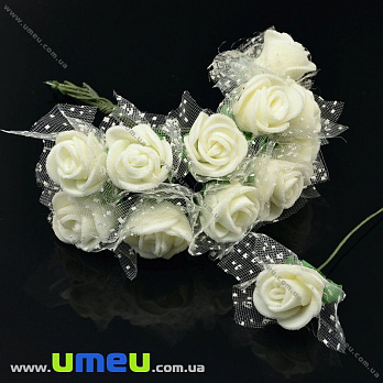 Роза латексная с фатином, 15 мм, Кремовая, 1 шт (DIF-015003)