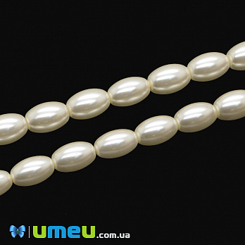[Архів] Намистина скляна Перли, Рис, 9х6 мм, Молочна (BUS-040276)