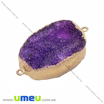 Конектор з натурального каменю Аметист в металі, Фіолетовий, 45х26 мм (POD-037011)