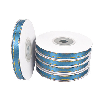 Атласна стрічка з люрексом, 6 мм, Синя з золотом (LEN-061069)