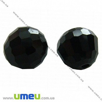 [Архів] Намистина під кришталь гранована кругла, 10 мм, Чорна (BUS-002818)
