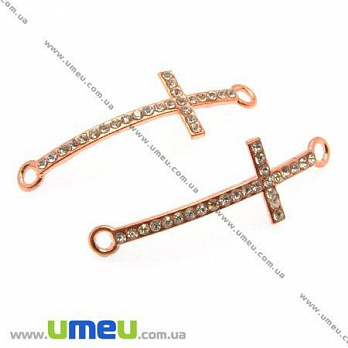 Коннектор металлический Крест со стразами, 45х15 мм, Розовое золото, 1 шт (KON-008297)