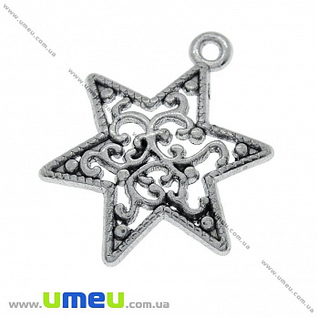 [Архів] Підвіска металева Зірка Давида, Античне срібло, 23х17 мм (POD-001913)