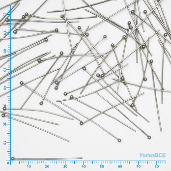 Гвоздики с шариком из нерж. стали, 40 мм, Темное серебро, 1 уп (10 шт) (STL-056228)