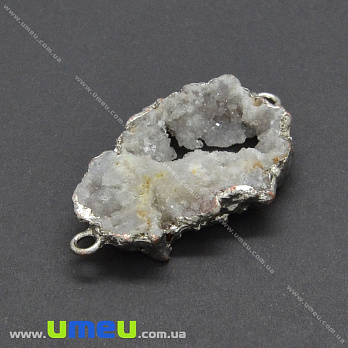 Конектор з натурального каменю Друза Агата в металі, Сірий, 43х26 мм (POD-037035)