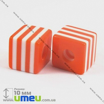 [Архив] Бусина пластиковая Куб Полосатая, 10х10 мм, Оранжевая, 1 шт (BUS-002973)