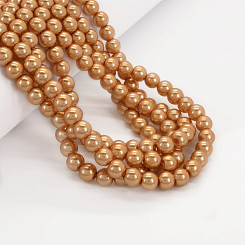 Намистини скляні Перли, 8 мм, Помаранчеві, Круглі (BUS-052120)