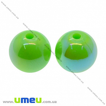 Бусина пластиковая Круглая Жемчуг, 10 мм, Зеленая АВ, 1 шт (BUS-008810)
