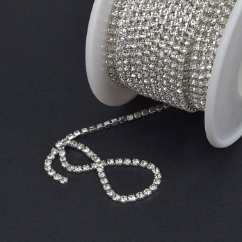 Стразовий ланцюг SS6 - 2,0 мм, Світле срібло, Стрази скляні білі (ZEP-036410)