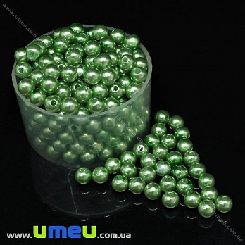 Бусина пластиковая Круглая Жемчуг, 6 мм, Зеленая, 1 уп (20 шт) (BUS-031653)