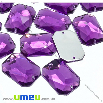 Пришивний кристал пласт. Прямокутник гранований, 12х9 мм, Фіолетовий (KAB-012160)