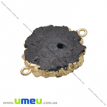 Коннектор из натурального камня Друза Агата в металле, Черный, 31х23 мм, 1 шт (POD-036973)