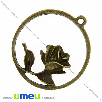 Подвеска металлическая Роза, Античная бронза, 35х32 мм, 1 шт (POD-007937)