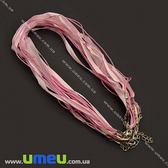 [Архів] Основа на шию (атл. стрічка і вощений шнур), Рожева, 46 см, 7 мм (OSN-008270)
