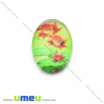Кабошон скляний з принтом Квіти, 18х13 мм, Овал (KAB-013737)