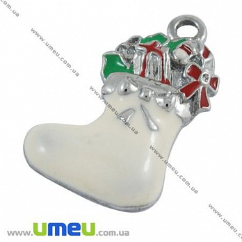 Подвеска металлическая Рождественский носок белый, Темное серебро, 23х14 мм, 1 шт (POD-008026)