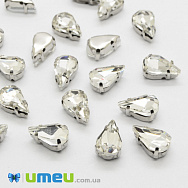 Шатон капля 13х8 мм, Темное серебро, Белый (KAB-040686)