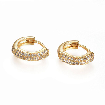 Серьги-кольца Huggie, Латунь с покрытием 18 kt, Стразы куб. цирконий, 13х3,5 мм (OSN-053109)